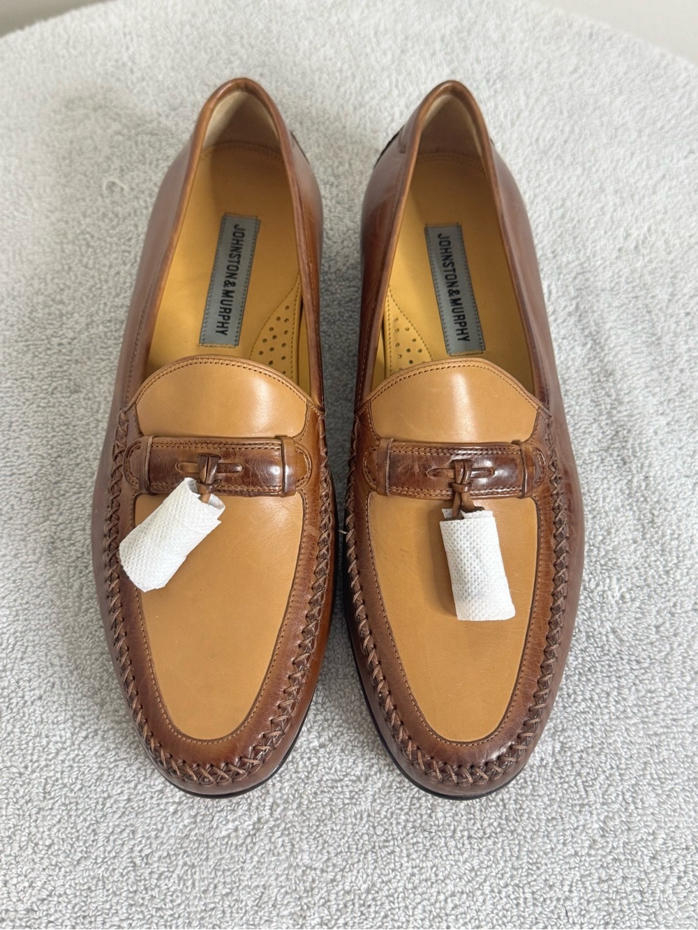 Johnston & Murphy Two-Tone Brown and Tan Leather Tassel Loafers